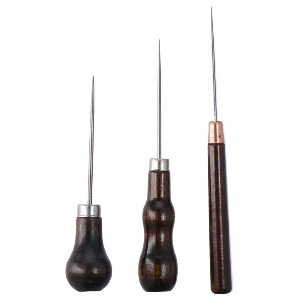 Sewing Repair - 3Pcs Wooden Handle Scratch Awl Tool,Leather