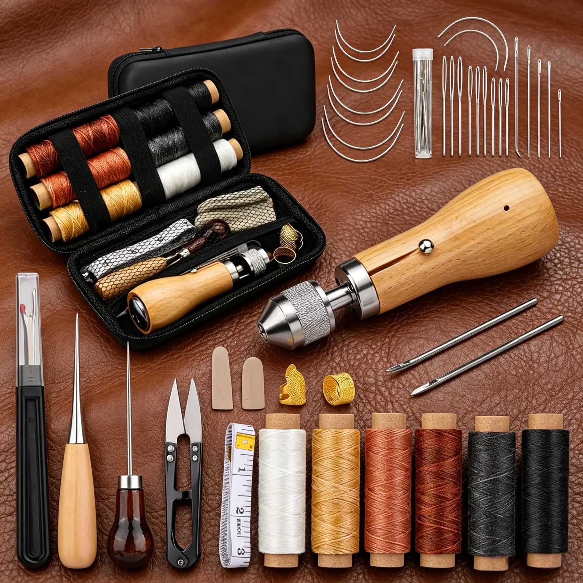 Needle Threader Tool - Portable leather tool set, leather hand