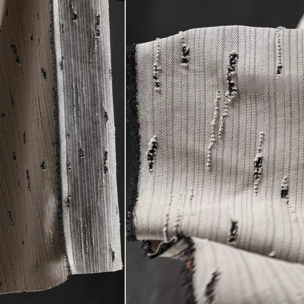 Sewing Recycle - Striped Denim Cotton Jacquard Fabric for