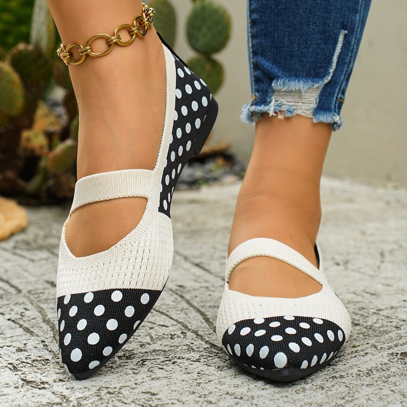Sewing Knit - Women's Pointed-toe Polka Dot Flat Shoes